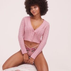 For Love & Lemons Billie Long-Sleeve Cardigan Sweater Pink Large NEW